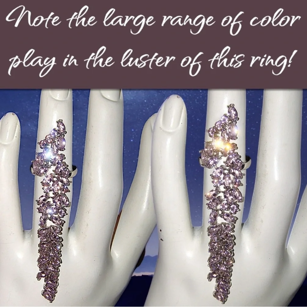 Stunning Kunzite Statement Ring (42 Gemstones) 925 Sterling Silver (Size 7.5)